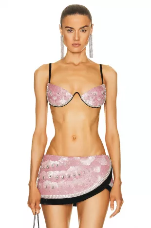 Embroidered Crystal Pailette Watermelon Bra