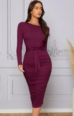 Modely Knot Front Ruched Bodycon Dress