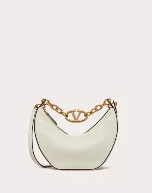 Small Vlogo Moon Hobo Bag in Leather with Chain