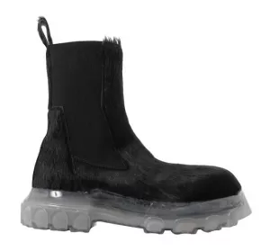 Rick Owens - Black Fur & Clear Beatle Bozo Tractor Chelsea Boots
