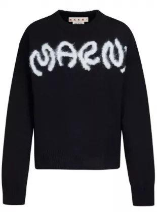 Black Fuzzy Logo Sweater
