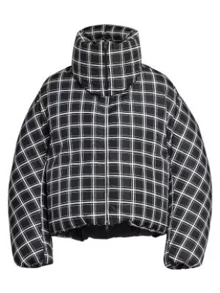Black Square Check Puffer Jacket