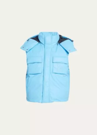 Light Blue Leather Puffer Vest