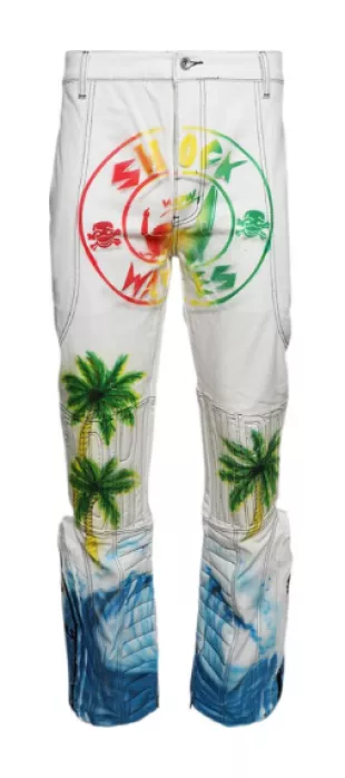 White Tropical Shock Waves Moto Jeans