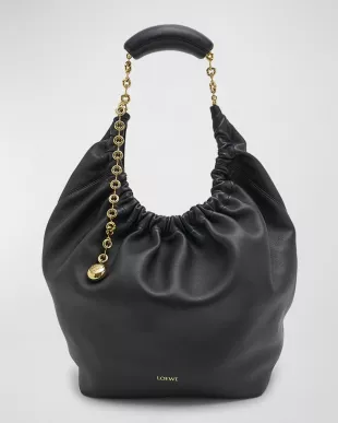 Medium Squeeze Chain Leather Hobo Bag