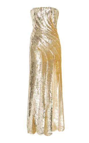 Oscar de la Renta - Sequin Wave & Scallop Midi Dress