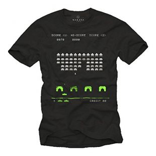 Makaya T-Shirt Geek Homme Space Invaders Noir S-XXXL