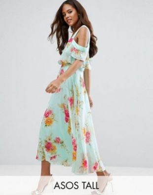 ASOS TALL Cami Cold Shoulder Flutter Sleeve Midi Dress in Floral Print at asos.com