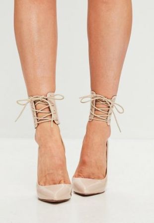 Missguided   Nude Lace Up Ankle Cuff Court Shoes