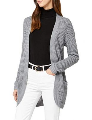 ONLY onlEMMA XO L/S LONG CARDIGAN KNT NOOS, Gilet Femme, Gris (Medium Grey Melange), 38 (Taille fabricant: Medium)