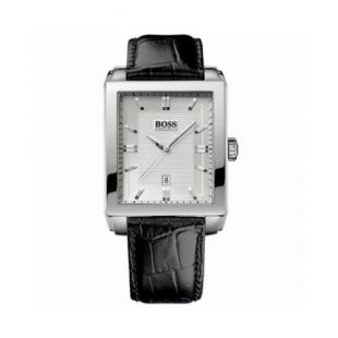 Hugo Boss Silver Dial Black Leather Strap Mens Watch 1512770