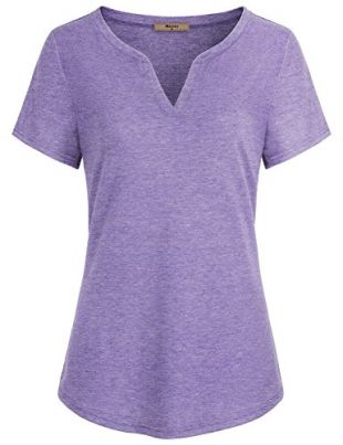 Miusey Women Summer Tops, Ladies V Neck Short Sleeve Casual Curved Hem Henley Work Attire T Shirt Tunic Blouses Purple L