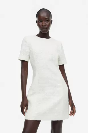 Bouclé Dress  White