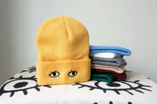 Knit Beanie Cap with Eyes
