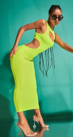 Shein - Neon Green Cut Out Bodycon Dress