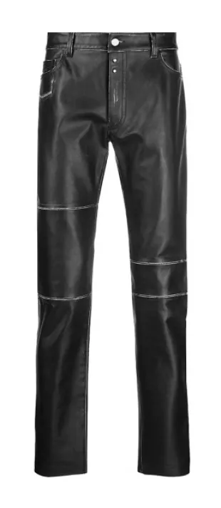 Mm6 Maison Margiela - Black Worn Leather Slim Pants