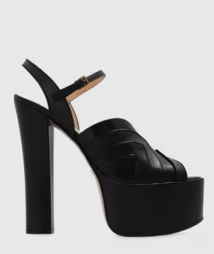 Gucci - Black Leather Plateform Sandals