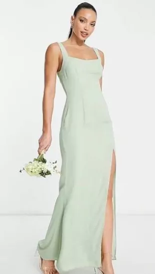 Tall bridesmaid sweetheart button back detail maxi dress in sage-Green