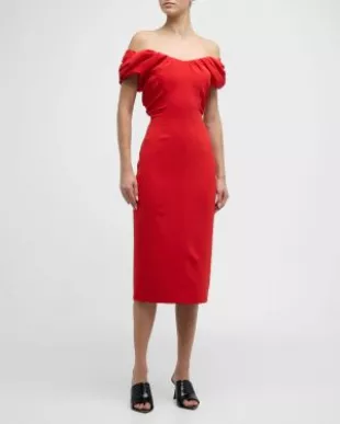 Nora Off-The-Shoulder Midi Sheath Dress