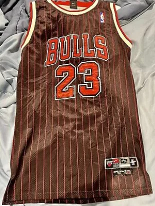 Chicago Bulls Authentic Black/Red Michael Jordan Strip Throwback Jersey