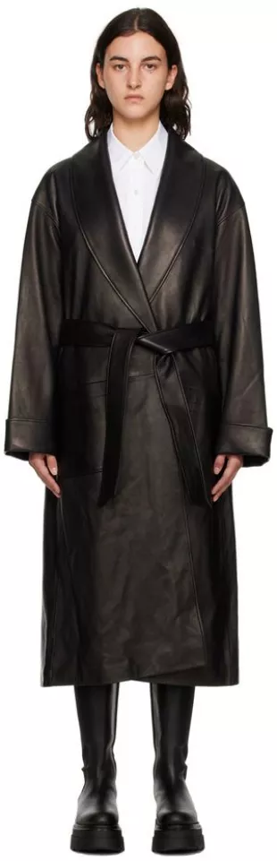 Black Shawl Leather Coat