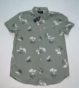 hollister - Green Short-Sleeve Floral Button-Through Shirt