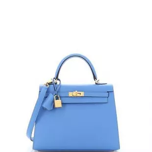 Kelly Handbag Bleu Paradis Epsom with Gold Hardware 28