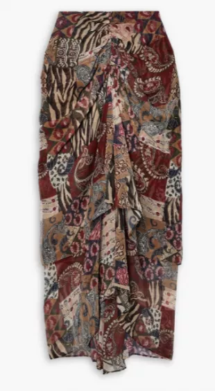 Veronica Beard - Sira Draped Printed Silk-Voile Midi Skirt