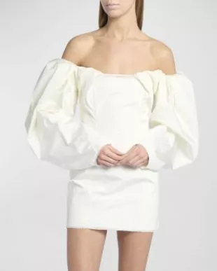 Puff-Sleeve Taffeta Mini Dress