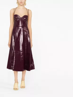 Abstract Faux Patent-leather Midi Dress