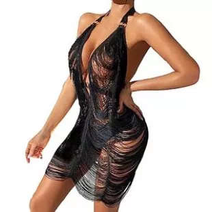 Sexy Bohemian Color Block Tassel Weave Halter Wrapped Skirt Dresses