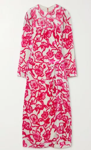 Dries van Noten - Gathered Floral-Print Velvet Midi Dress