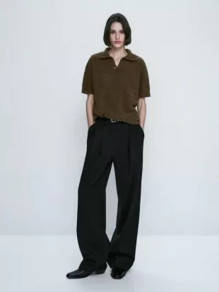 Short Sleeve Boucle Knit Sweater