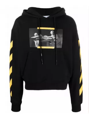 Off-White Black & Yellow-Diag 'Caravaggio Painting' Hoodie worn by