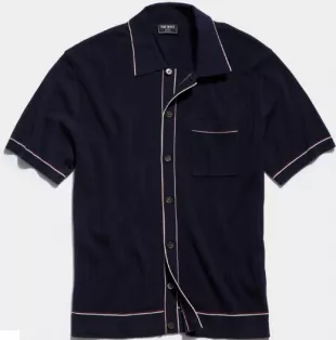 Cotton Silk Tipped Full Placket Polo In Navy