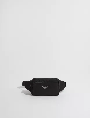 Re-Nylon and Saffiano Leather Belt Bag in Black