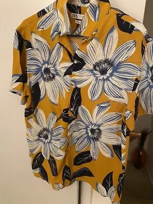 Zara Mens Yellow Print Shirt