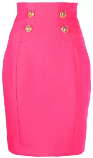 Logo-Button Pencil Skirt - Pink