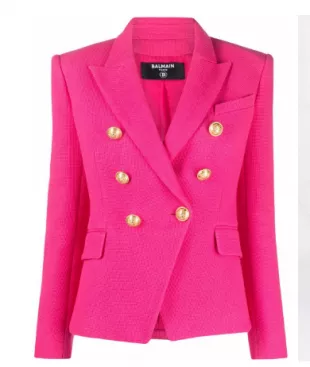 Embossed-Button Double-Breasted Blazer