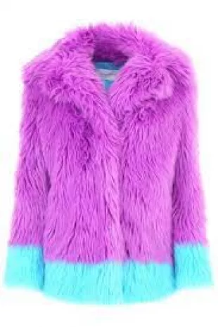 Contrasting Faux Fur Jacket In Purple