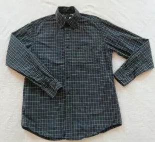 Mens 80s 2 Ply Cotton LS Button Up Black Blue Plaid Shirt