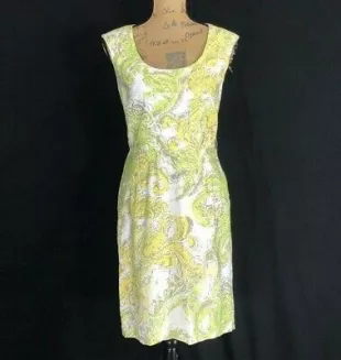 Dress White Green Yellow Taupe Watercolor Sheath