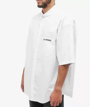 Men's Small Logo Poplin Short Sleeve Shirt In White