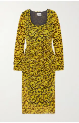 Net Sustain Floral-Print Recycled Stretch-Mesh Midi Dress