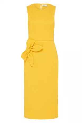 Rebecca Vallance - Andie Bow-embellished Cloqué Midi Dress In Yellow