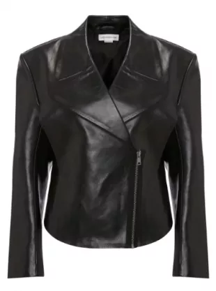 Bonded Calf Leather Biker Jacket in Black