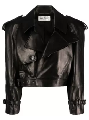 Saint Laurent - Cropped Leather Biker Jacket