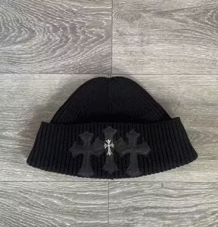 Cashmere Triple Leather Cross Patch Beanie