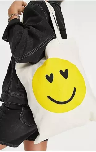 Tote Bag with Happy Face Print