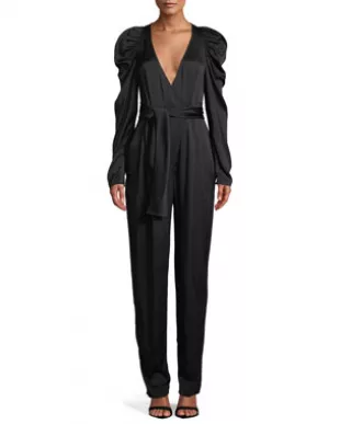 Christian Puff-Sleeve Belted Jumpsuit